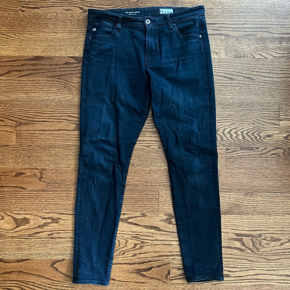 Ag Adriano Goldschmied “The Farrah” high rise skinny dark blue jeans